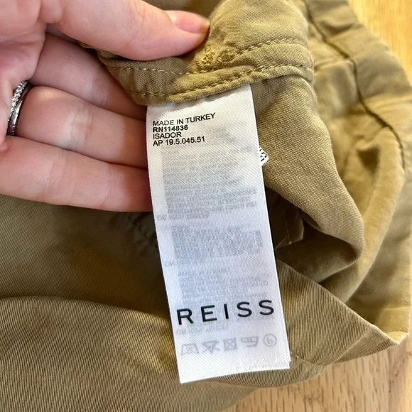 REISS isador drawstring short pull on tencel khaki safari size 6 US - Picture 9 of 12